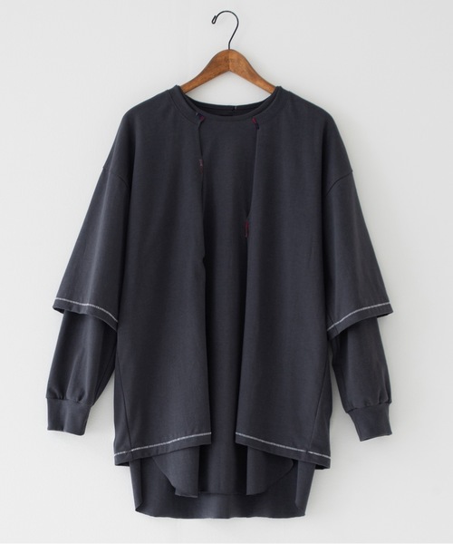 RYU（リュー）の「vintage-style open-front top（Tシャツ/カットソー・メンズ・グレイッシュベージュ/チャコール・2/4）」の20枚目の写真