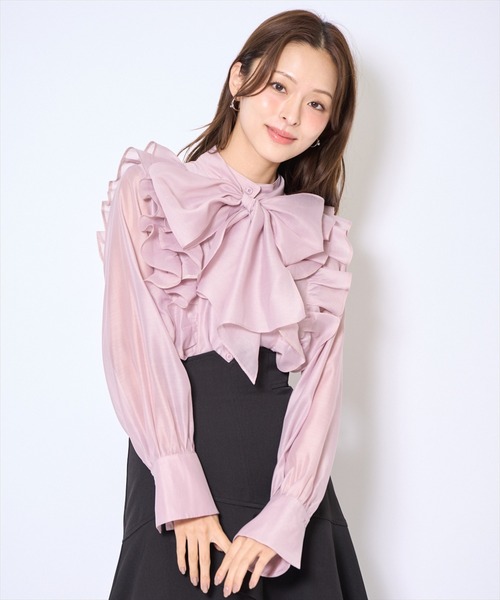 AND COUTURE（アンドクチュール）の「ボウタイフリルシアーブラウス（シャツ/ブラウス・レディース・ピンク/ブルー/アイボリー・FREE）」の3枚目の写真