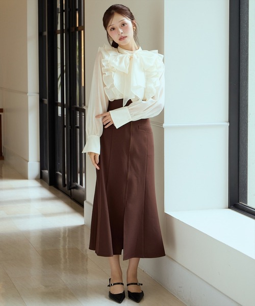 AND COUTURE（アンドクチュール）の「ボウタイフリルシアーブラウス（シャツ/ブラウス・レディース・ピンク/ブルー/アイボリー・FREE）」の7枚目の写真