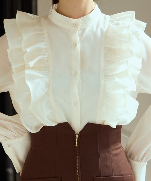 AND COUTURE（アンドクチュール）の「ボウタイフリルシアーブラウス（シャツ/ブラウス・レディース・ピンク/ブルー/アイボリー・FREE）」の10枚目の写真