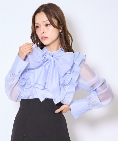 AND COUTURE（アンドクチュール）の「ボウタイフリルシアーブラウス（シャツ/ブラウス・レディース・ピンク/ブルー/アイボリー・FREE）」の12枚目の写真