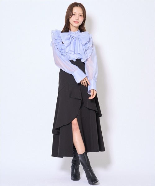 AND COUTURE（アンドクチュール）の「ボウタイフリルシアーブラウス（シャツ/ブラウス・レディース・ピンク/ブルー/アイボリー・FREE）」の13枚目の写真