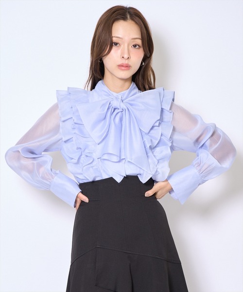 AND COUTURE（アンドクチュール）の「ボウタイフリルシアーブラウス（シャツ/ブラウス・レディース・ピンク/ブルー/アイボリー・FREE）」の17枚目の写真