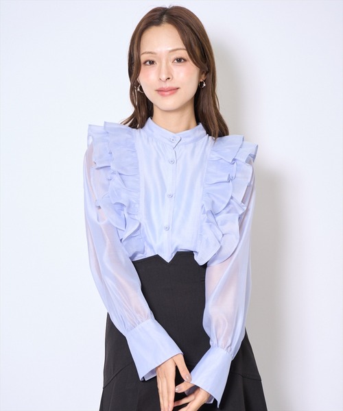 AND COUTURE（アンドクチュール）の「ボウタイフリルシアーブラウス（シャツ/ブラウス・レディース・ピンク/ブルー/アイボリー・FREE）」の20枚目の写真