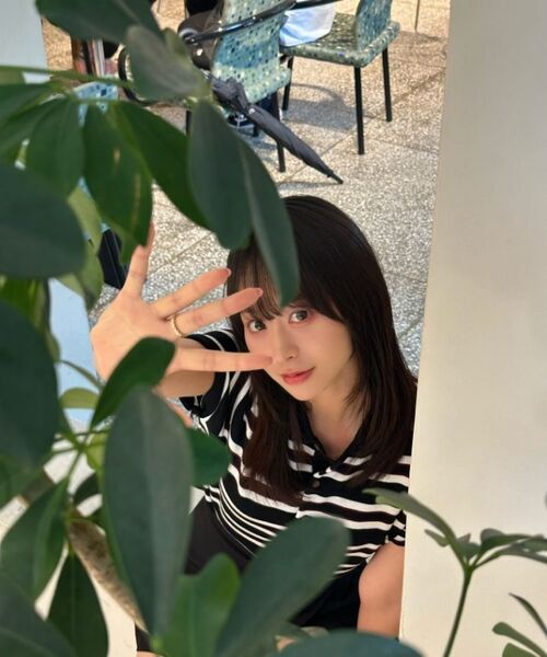 THE GREEN LAB（ザグリーンラボ）の「ストライプポロネック半袖ニット[ライトベージュ]（ニット/セーター・レディース・その他・FREE）」の4枚目の写真