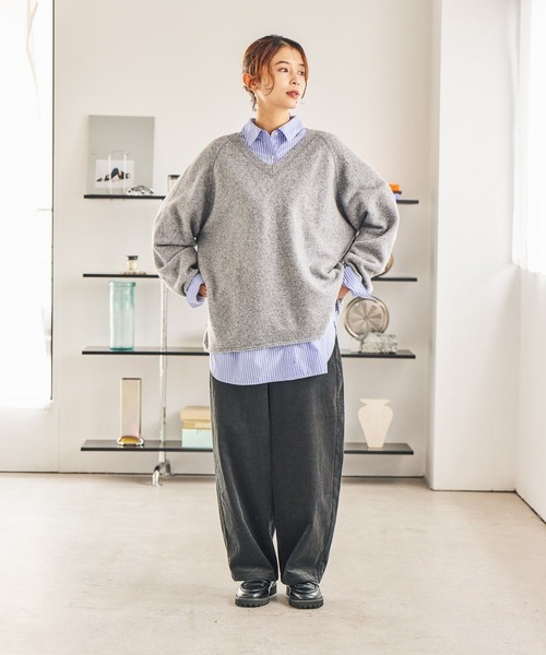 studio CLIP（スタディオクリップ）の「細コールルーズストレートパンツ[プチ・プラスサイズあり]（その他パンツ・レディース・カーキ/アイボリー/スモーク/キャメル・LARGE/MEDIUM/PF/ﾌﾘｰ(L)）」の8枚目の写真