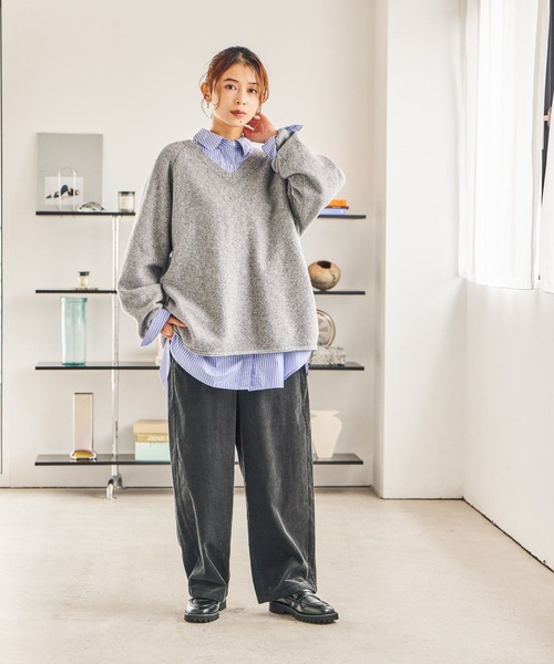 studio CLIP（スタディオクリップ）の「細コールルーズストレートパンツ[プチ・プラスサイズあり]（その他パンツ・レディース・カーキ/アイボリー/スモーク/キャメル・LARGE/MEDIUM/PF/ﾌﾘｰ(L)）」の11枚目の写真