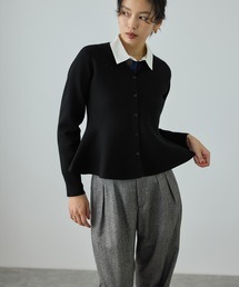 ウール混ニットペプラムカーディガン/イージーケア・セットアップ対応