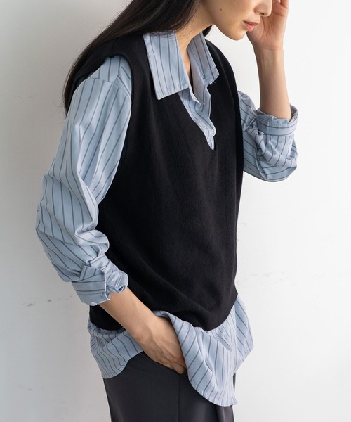 VitaFelice（ヴィータフェリーチェ）の「Vネックニットベスト（ベスト・レディース・アイボリー/ブラック/ブラウン/グレー・FREE）」の5枚目の写真