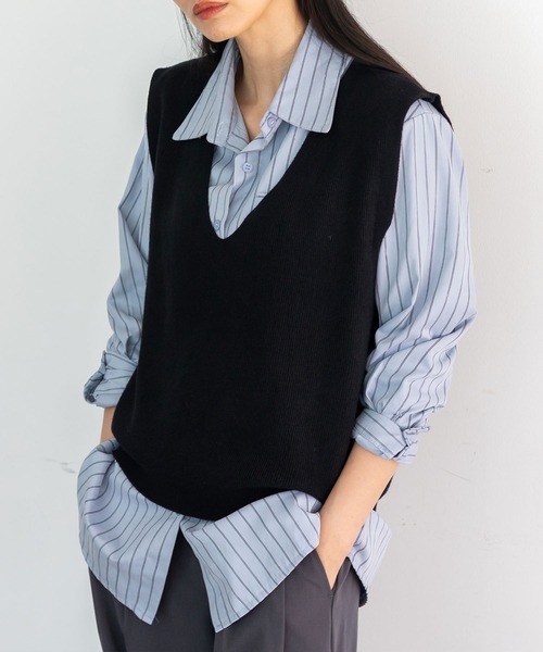 VitaFelice（ヴィータフェリーチェ）の「Vネックニットベスト（ベスト・レディース・アイボリー/ブラック/ブラウン/グレー・FREE）」の6枚目の写真