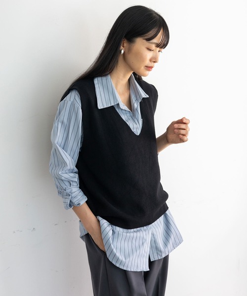 VitaFelice（ヴィータフェリーチェ）の「Vネックニットベスト（ベスト・レディース・アイボリー/ブラック/ブラウン/グレー・FREE）」の15枚目の写真