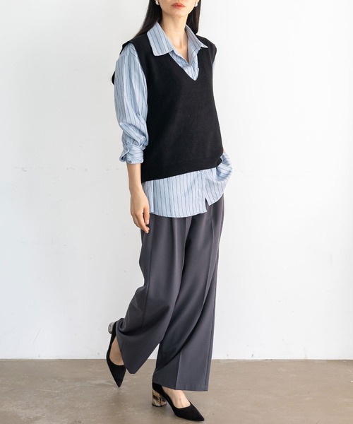 VitaFelice（ヴィータフェリーチェ）の「Vネックニットベスト（ベスト・レディース・アイボリー/ブラック/ブラウン/グレー・FREE）」の8枚目の写真