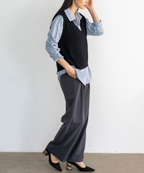 VitaFelice（ヴィータフェリーチェ）の「Vネックニットベスト（ベスト・レディース・アイボリー/ブラック/ブラウン/グレー・FREE）」の16枚目の写真