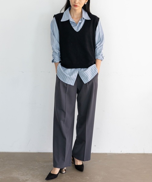 VitaFelice（ヴィータフェリーチェ）の「Vネックニットベスト（ベスト・レディース・アイボリー/ブラック/ブラウン/グレー・FREE）」の18枚目の写真