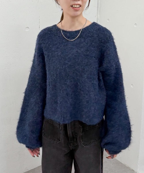 archives（アルシーヴ）の「バックリボンブラッシュニットプルオーバー（ニット/セーター・レディース・ネイビー/グレー/アイボリー/ブラウン・MEDIUM）」の5枚目の写真