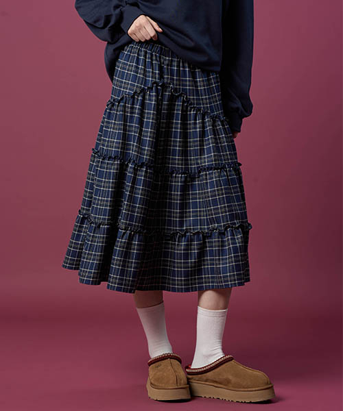 KOLEAT（コレット）の「ドトムチェックレースミディフレアロングスカート[Navy_blue]秋冬ver.（スカート・レディース・その他・FREE）」の2枚目の写真