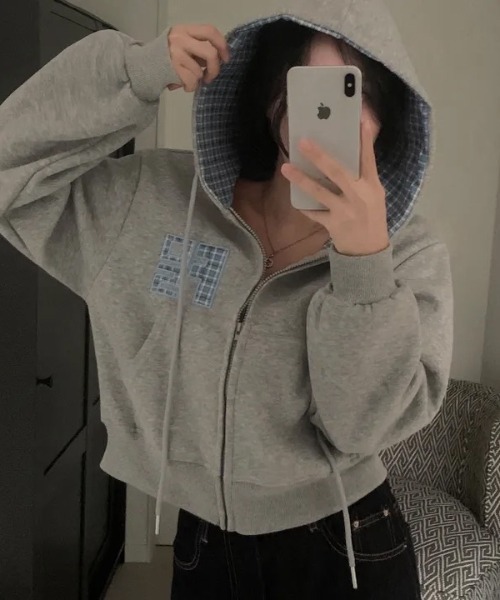 yuue' ( wear )(ユーイ)の「チェック切り替えジップパーカー(パーカー・レディース・グレー/アイボリー/ネイビー/ブラック・FREE)」の20枚目の写真