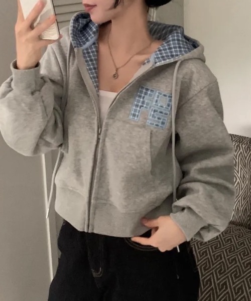 yuue' ( wear )(ユーイ)の「チェック切り替えジップパーカー(パーカー・レディース・グレー/アイボリー/ネイビー/ブラック・FREE)」の17枚目の写真