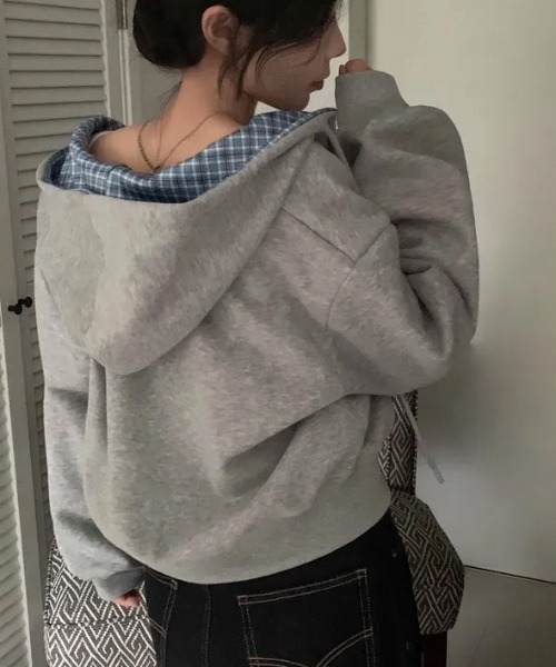 yuue' ( wear )(ユーイ)の「チェック切り替えジップパーカー(パーカー・レディース・グレー/アイボリー/ネイビー/ブラック・FREE)」の19枚目の写真