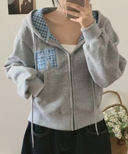 yuue' ( wear )(ユーイ)の「チェック切り替えジップパーカー(パーカー・レディース・グレー/アイボリー/ネイビー/ブラック・FREE)」の15枚目の写真