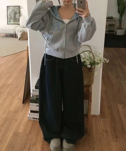 yuue' ( wear )(ユーイ)の「チェック切り替えジップパーカー(パーカー・レディース・グレー/アイボリー/ネイビー/ブラック・FREE)」の14枚目の写真
