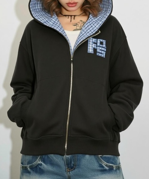 yuue' ( wear )(ユーイ)の「チェック切り替えジップパーカー(パーカー・レディース・グレー/アイボリー/ネイビー/ブラック・FREE)」の7枚目の写真