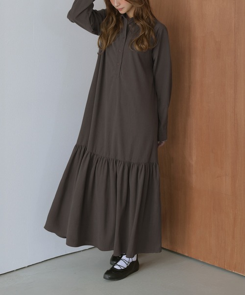 lesperance(レスぺランス)の「コーデュロイ シャツワンピース(シャツワンピース・レディース・ベージュ/ブラック/カーキ/モカ・フリー)」の2枚目の写真