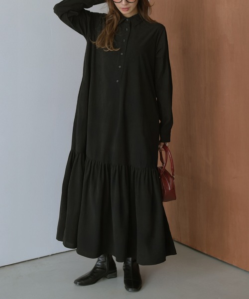 lesperance(レスぺランス)の「コーデュロイ シャツワンピース(シャツワンピース・レディース・ベージュ/ブラック/カーキ/モカ・フリー)」の5枚目の写真
