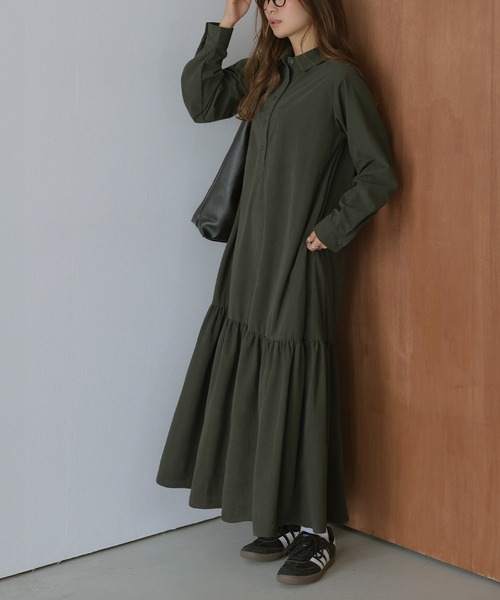 lesperance(レスぺランス)の「コーデュロイ シャツワンピース(シャツワンピース・レディース・ベージュ/ブラック/カーキ/モカ・フリー)」の12枚目の写真
