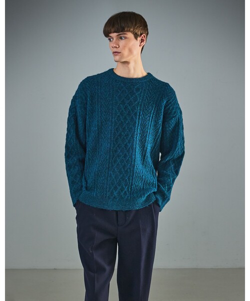 ABAHOUSE（アバハウス）の「WOOL MIX メランジシャギー アランニット（ニット/セーター・メンズ・ブルー/ホワイト/ダークネイビー/オレンジ・46/48）」の3枚目の写真