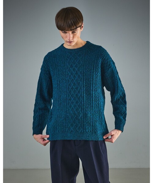 ABAHOUSE（アバハウス）の「WOOL MIX メランジシャギー アランニット（ニット/セーター・メンズ・ブルー/ホワイト/ダークネイビー/オレンジ・46/48）」の22枚目の写真