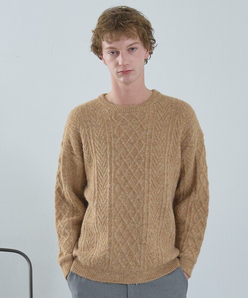 ABAHOUSE（アバハウス）の「WOOL MIX メランジシャギー アランニット（ニット/セーター・メンズ・ブルー/ホワイト/ダークネイビー/オレンジ・46/48）」の14枚目の写真