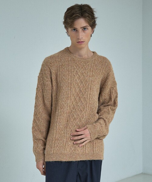 ABAHOUSE（アバハウス）の「WOOL MIX メランジシャギー アランニット（ニット/セーター・メンズ・ブルー/ホワイト/ダークネイビー/オレンジ・46/48）」の12枚目の写真