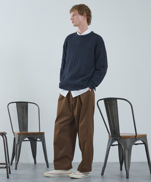 ABAHOUSE（アバハウス）の「WOOL MIX メランジシャギー アランニット（ニット/セーター・メンズ・ブルー/ホワイト/ダークネイビー/オレンジ・46/48）」の7枚目の写真