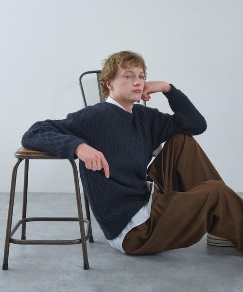 ABAHOUSE（アバハウス）の「WOOL MIX メランジシャギー アランニット（ニット/セーター・メンズ・ブルー/ホワイト/ダークネイビー/オレンジ・46/48）」の6枚目の写真