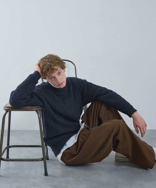 ABAHOUSE（アバハウス）の「WOOL MIX メランジシャギー アランニット（ニット/セーター・メンズ・ブルー/ホワイト/ダークネイビー/オレンジ・46/48）」の5枚目の写真