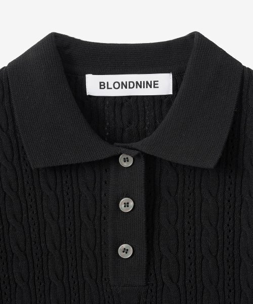 BLOND9（ブロンドナイン）の「クロップケーブルパンチング半袖カラーニット_ブラック（ニット/セーター・レディース・その他・SMALL/MEDIUM）」の2枚目の写真