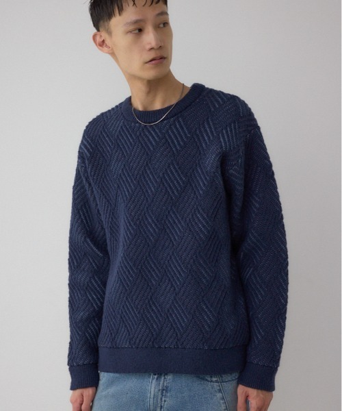 AZUL by moussy(アズールバイマウジー)の「ダイヤ柄ニットトップス(ニット/セーター・メンズ・ブラック/ネイビー/グレー・MEDIUM/LARGE)」の3枚目の写真