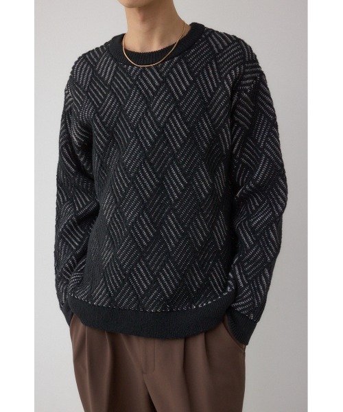 AZUL by moussy(アズールバイマウジー)の「ダイヤ柄ニットトップス(ニット/セーター・メンズ・ブラック/ネイビー/グレー・MEDIUM/LARGE)」の4枚目の写真