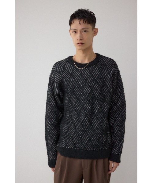 AZUL by moussy(アズールバイマウジー)の「ダイヤ柄ニットトップス(ニット/セーター・メンズ・ブラック/ネイビー/グレー・MEDIUM/LARGE)」の6枚目の写真