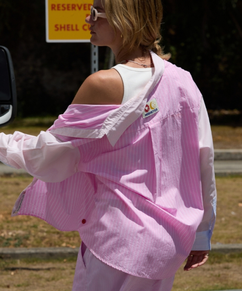 MIX STRIPE OVER FIT SHIRTS PINK