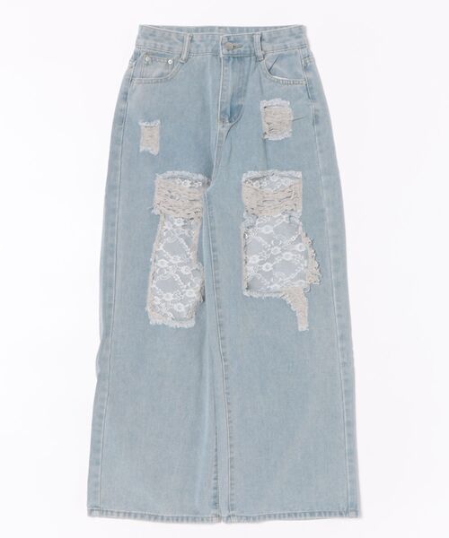 VIBGYOR Women（ヴィブジョー　ウィメン）の「【Mayree】レース ダメージ クラッシュ デニム バギーパンツ（デニムパンツ・レディース・ブルー・SMALL）」の6枚目の写真