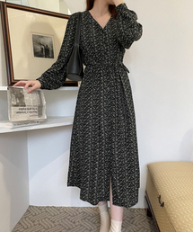 HERRINGBONE（ヘリンボーン）の「Long-sleeved floral black fleece long dress / HE095W（ワンピース）」