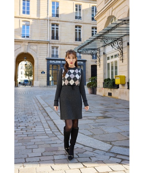 Moor Argyle Ribbon Knit Dress（ワンピース）｜Her lip to（ハー