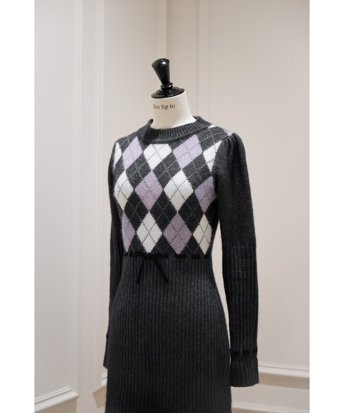 Her lip to（ハーリップトゥー）の「Moor Argyle Ribbon Knit Dress