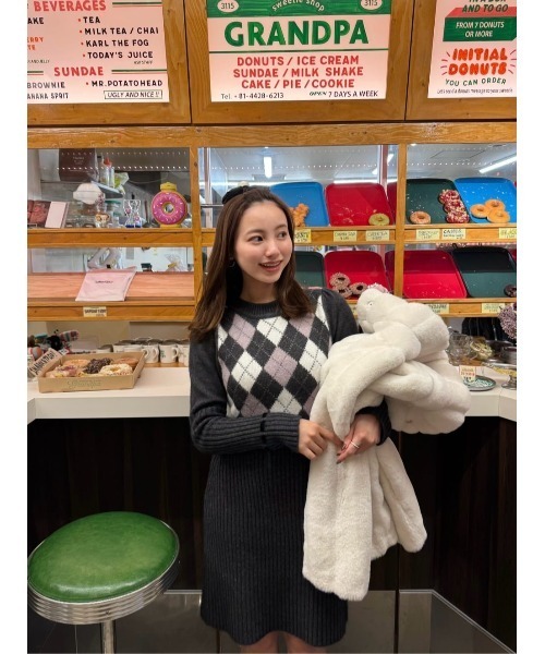 Moor Argyle Ribbon Knit Dress（ワンピース）｜Her lip to（ハー