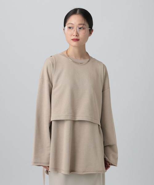 LEPSIM(レプシィム)の「レイヤードオーバースウェット 613152(スウェット・レディース・ブラウン/チャコールグレー/グレイッシュベージュ・FREE)」の3枚目の写真