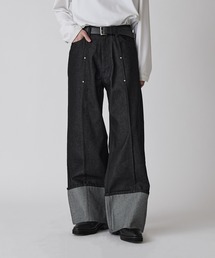 Lui's（ルイス）の「【Neucon】ROLL UP TUCK WIDE STRAIGHT DENIM   ロールアップタックワイドストレートデニム   セットアップ対応（デニムパンツ）」