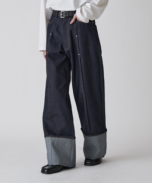 Lui's（ルイス）の「【Neucon】ROLL UP TUCK WIDE STRAIGHT DENIM / ロールアップタックワイドストレートデニム / セットアップ対応（デニムパンツ・メンズ・ブラック/インディゴブルー・1/2）」の10枚目の写真