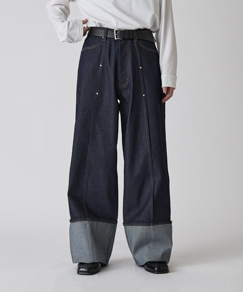 Lui's（ルイス）の「【Neucon】ROLL UP TUCK WIDE STRAIGHT DENIM / ロールアップタックワイドストレートデニム / セットアップ対応（デニムパンツ・メンズ・ブラック/インディゴブルー・1/2）」の11枚目の写真